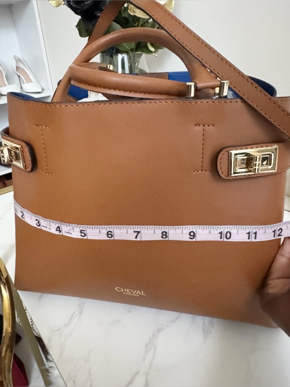 Cheval Firenze Italian Leather Top Handle Bag Brown Gold Hardware NWT - Picture 11 of 11